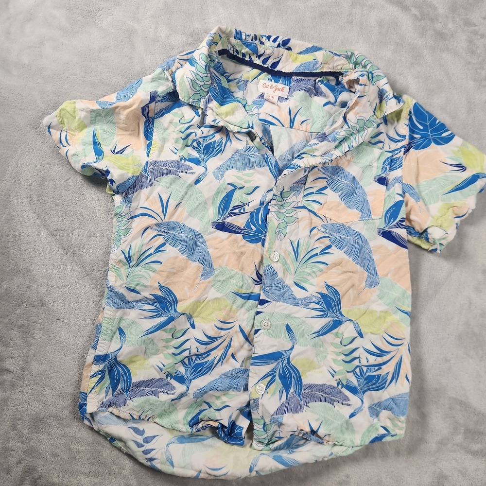 Cat & Jack Boys Blue Hawaiian Short Sleeve Button-Up‎ Shirt Size M 8 Tropical